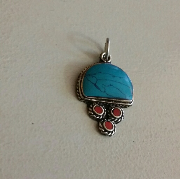 Jewelry - Turquoise red coral pendant Sterling Silver new Jewelry - Turquoise red coral pendant Sterling Silver new